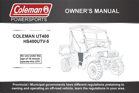 Outfitter 400 / <b>UT400</b>; Outfitter 550 / UT550. . Coleman ut400 parts diagram